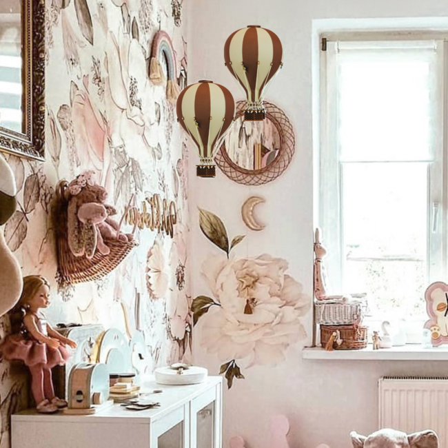 Montgolfière décorative taille S en beige et brun – décoration murale douce et élégante pour la chambre d’enfant