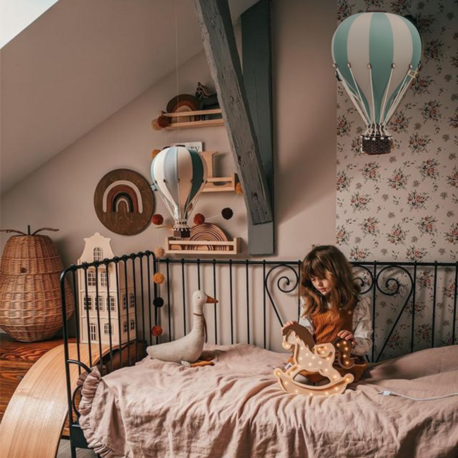 Decorative hot air balloon size M in mint and beige – unique nursery wall decoration
