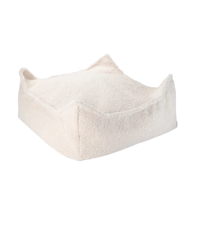 Vierkante zitzak Ottoman van zachte teddy stof – kleur Cream white