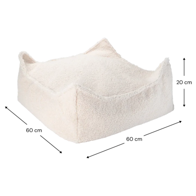Square beanbag Ottoman in soft teddy fabric – colour Cream white