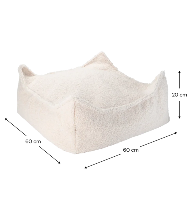 Vierkante zitzak Ottoman van zachte teddy stof – kleur Cream white