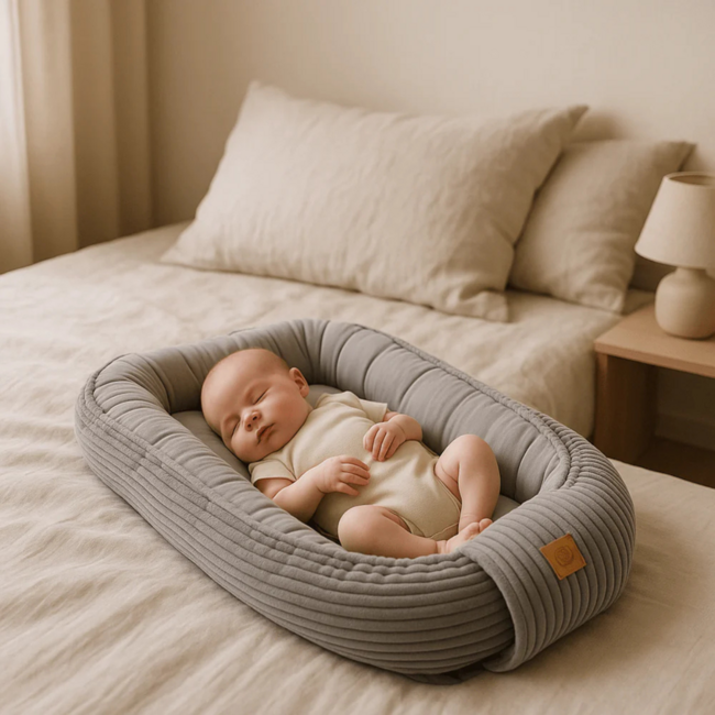 Baby nest made of corduroy fabric in grey – soft and cozy for your little one