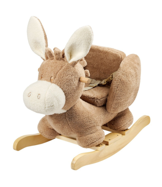 Hobbeldier ezel van teddy stof in beige – knuffelzacht en stevig hobbelplezier