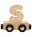 Houten lettertrein in naturel hout – losse letter S om de naam compleet te maken