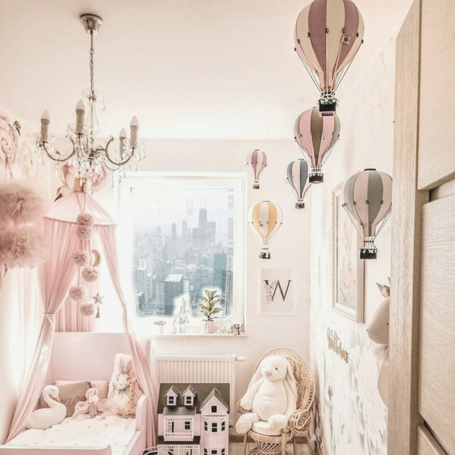 Decorative hot air balloon in cream and mint tones for a charming interior