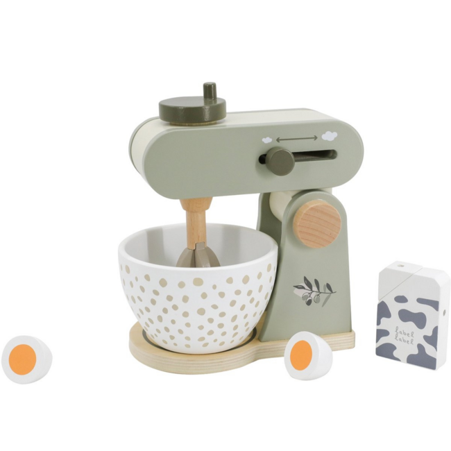 Wooden kitchen mixer in olive green for imaginative play