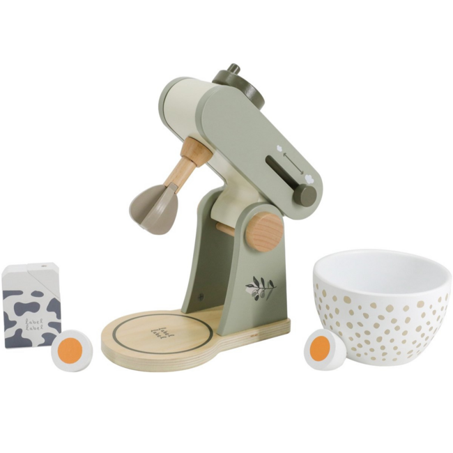 Wooden kitchen mixer in olive green for imaginative play