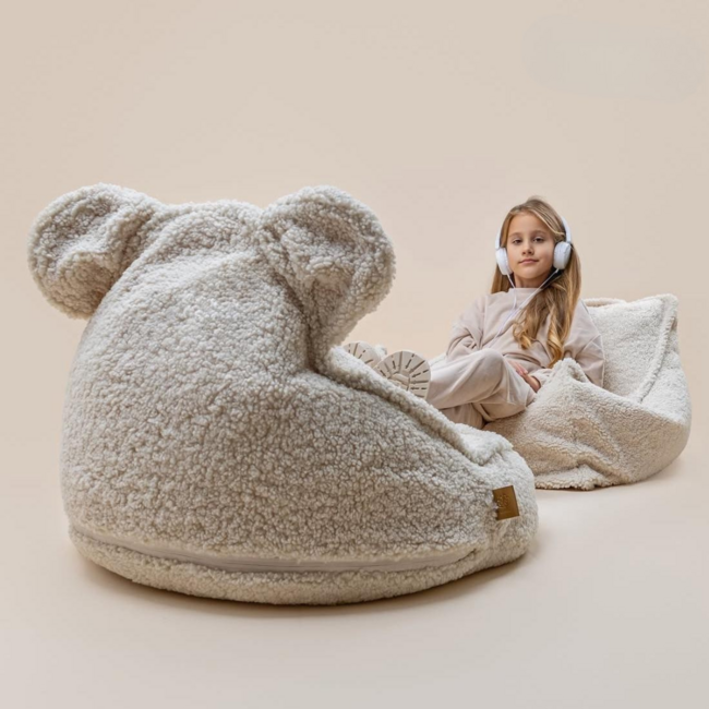 Beanbag in teddy fabric with bear shape | Bearly Cream | Cozy and playful
