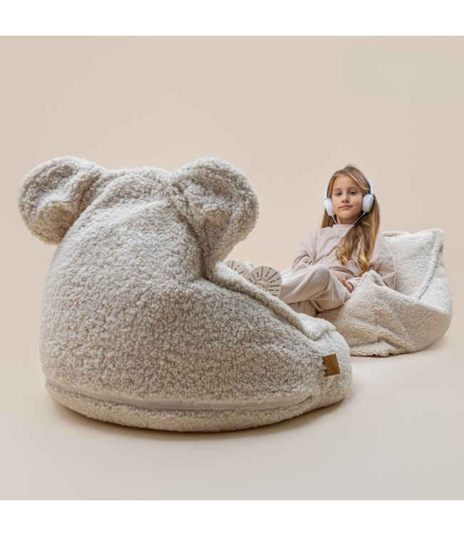 Zitzak in teddy stof met berenvorm | Bearly crème | Knus en speels