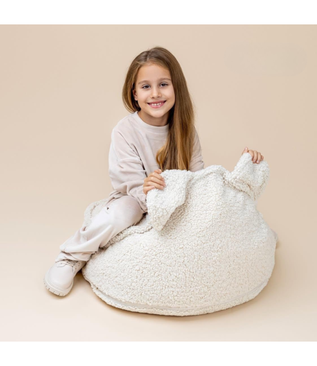 Zitzak in teddy stof met berenvorm | Bearly crème | Knus en speels