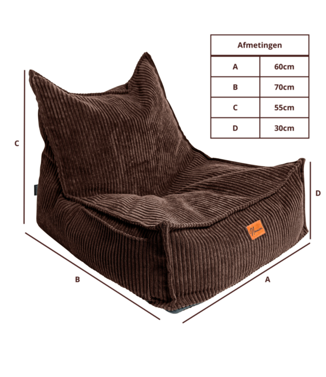 Kinderzitzak corduroy bruin – handgemaakt, comfortabel en veilig