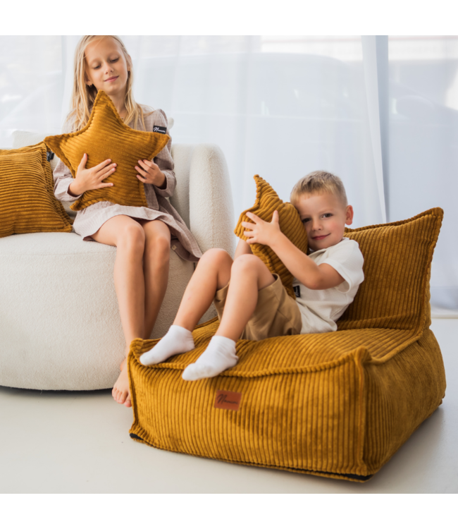 Kinderzitzak corduroy mosterdgeel – handgemaakt, comfortabel en veilig