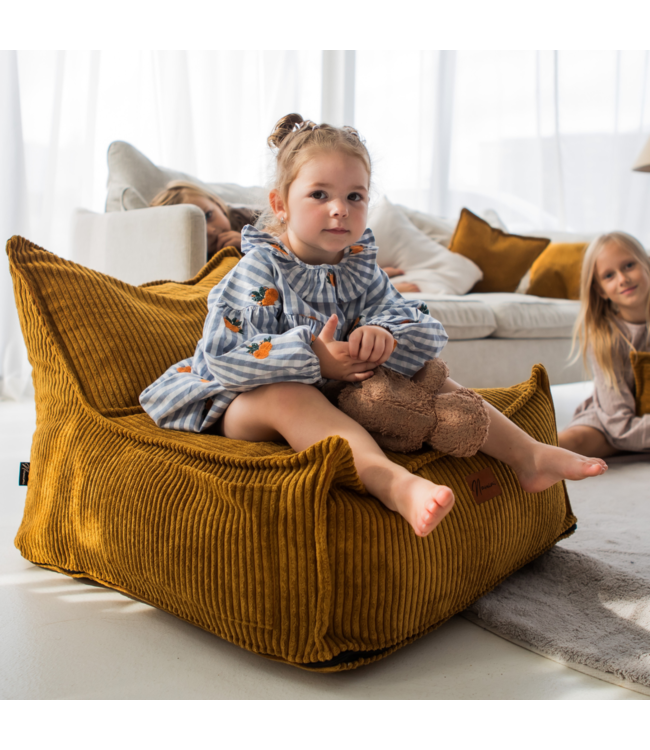 Kinderzitzak corduroy mosterdgeel – handgemaakt, comfortabel en veilig