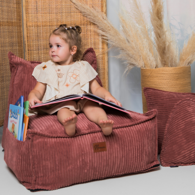 Pouf enfant velours rose – fait main, confortable et sûr