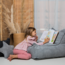 Pouf enfant velours gris – fait main, confortable et sûr