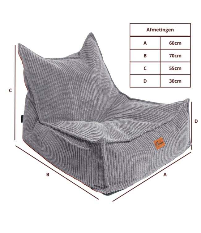 Kinderzitzak corduroy grijs – handgemaakt, comfortabel en veilig