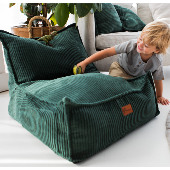 Kindersitzsack Corduroy Grün – handgefertigt, bequem und sicher