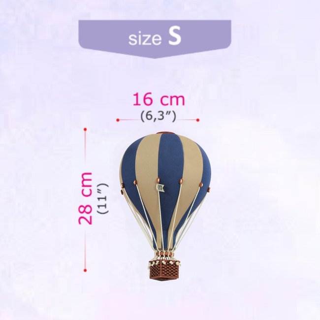 Decoratieve luchtballon maat S beige/blauw – Handgemaakt accessoire van Super Balloon