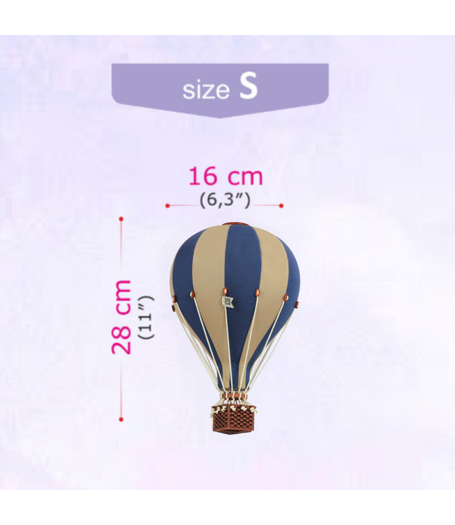 Decoratieve luchtballon maat S beige/blauw – Handgemaakt accessoire van Super Balloon