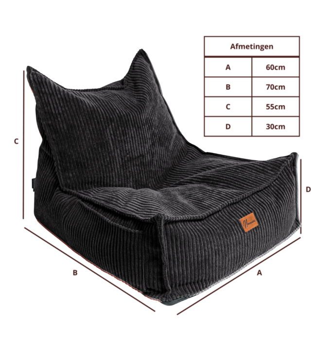 Kinderzitzak corduroy donker grijs – handgemaakt, comfortabel en veilig