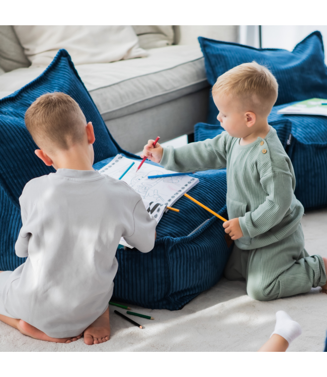 Kinderzitzak corduroy blauw– handgemaakt, comfortabel en veilig