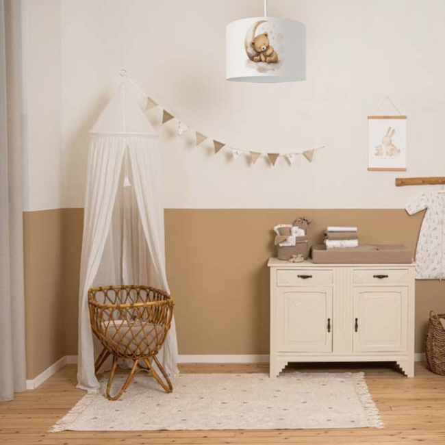 Kinderkamer hanglamp teddybeer op maan – sfeervolle verlichting voor baby en kind