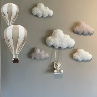 Little Joya Wanddecoratie wolkenset met beertje op schommel | 5-delig