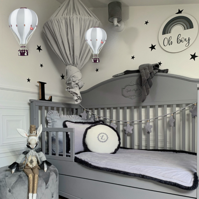 Decorative hot air balloon white and light grey for a cozy children’s room