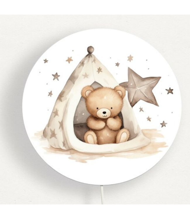 Wandlamp rond – schattig beertje in tipi voor sfeervolle kinderkamer