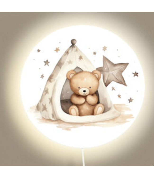 Wandlamp rond – schattig beertje in tipi voor sfeervolle kinderkamer