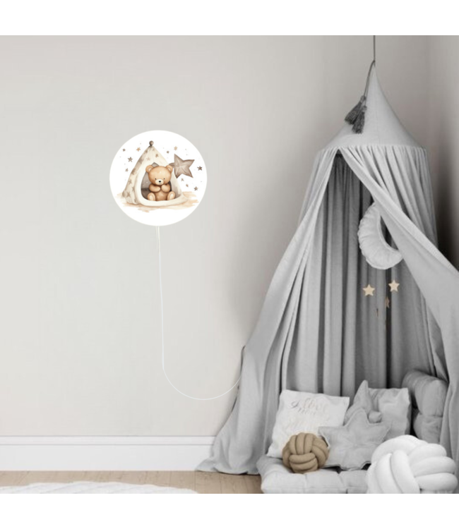 Wandlamp rond – schattig beertje in tipi voor sfeervolle kinderkamer