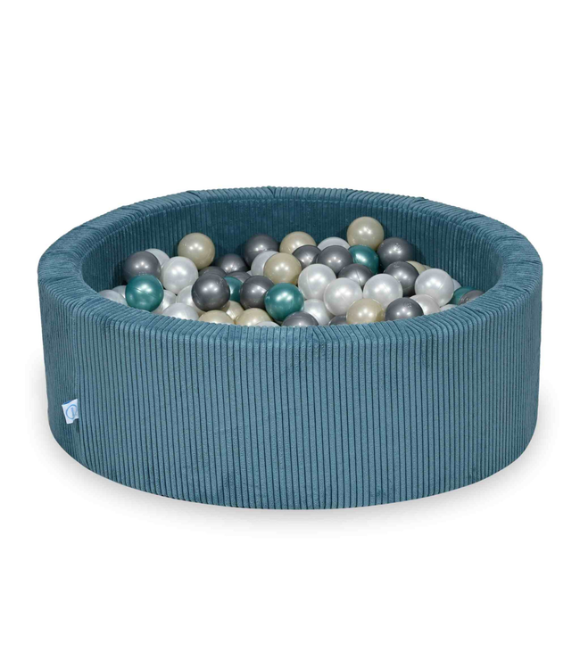Ballenbak met ballen van zachte corduroy in stijlvolle blauwe tint