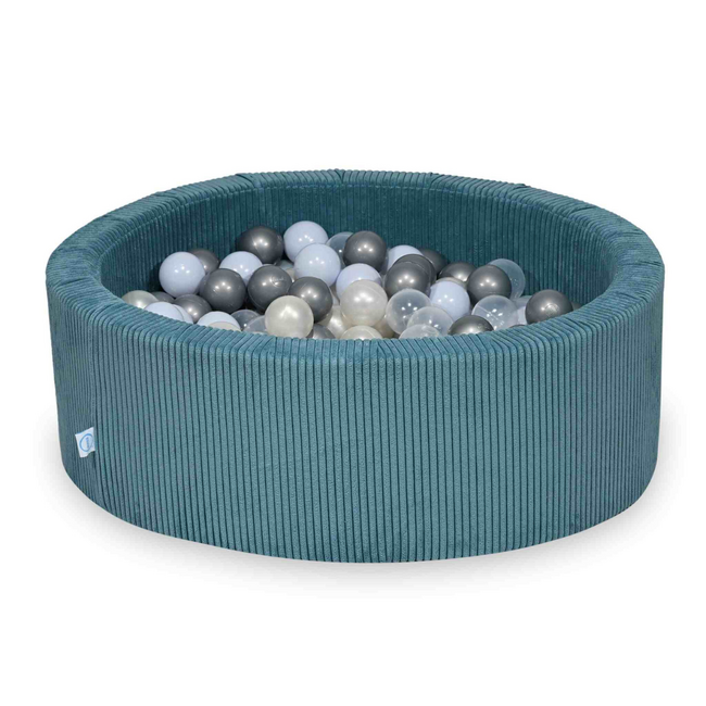 Corduroy ball pit with matching balls in elegant blue shade