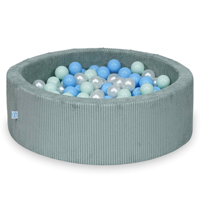 Ballenbak met ballen van zachte corduroy in frisse mintkleur