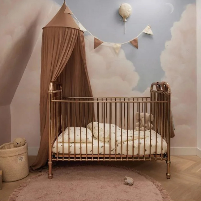 Vintage canopy made of airy cotton in the colour Biscuit