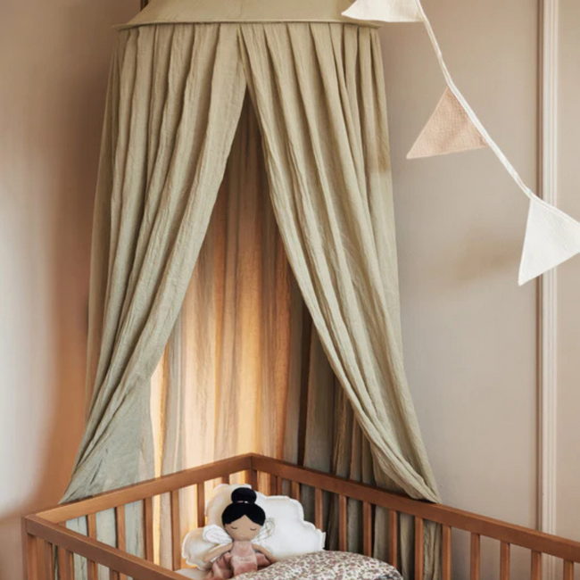 Vintage canopy made of airy cotton in the colour Olive green