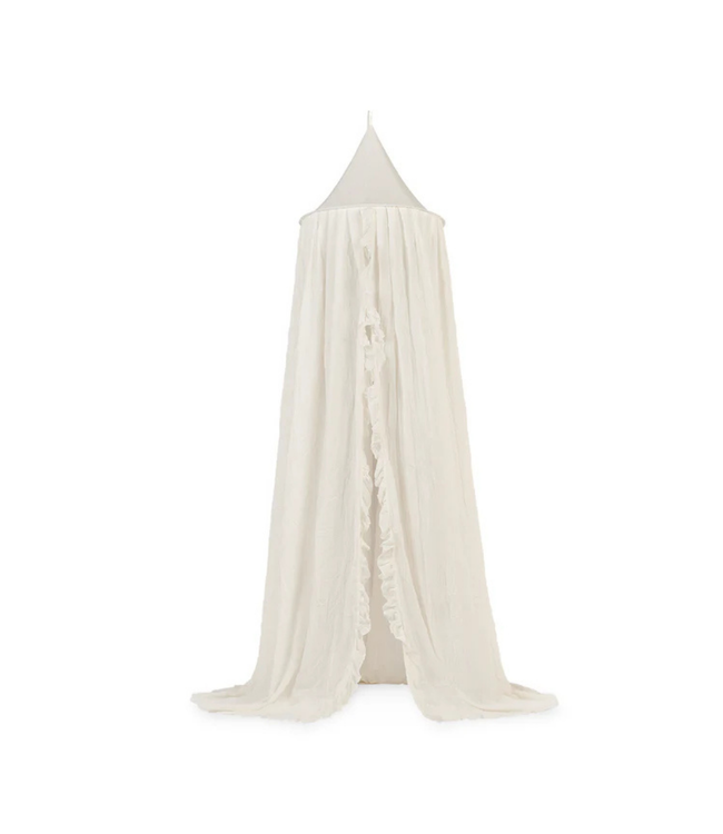 Vintage klamboe met ruches van luchtig katoen in de kleur Ivory