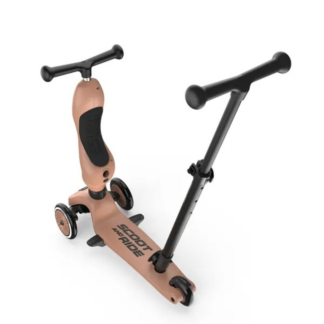 Trottinette 2-en-1 Highwaykick 1 Push & Go en Mocha – pousser et rouler, réglable et sécurisée