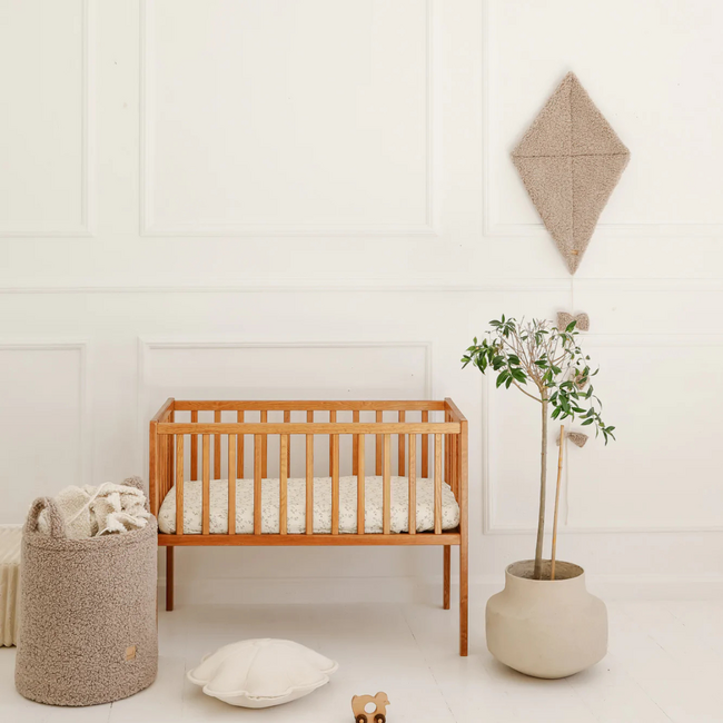 Handmade teddy fabric kite in taupe – soft decoration for the nursery and kids’ room