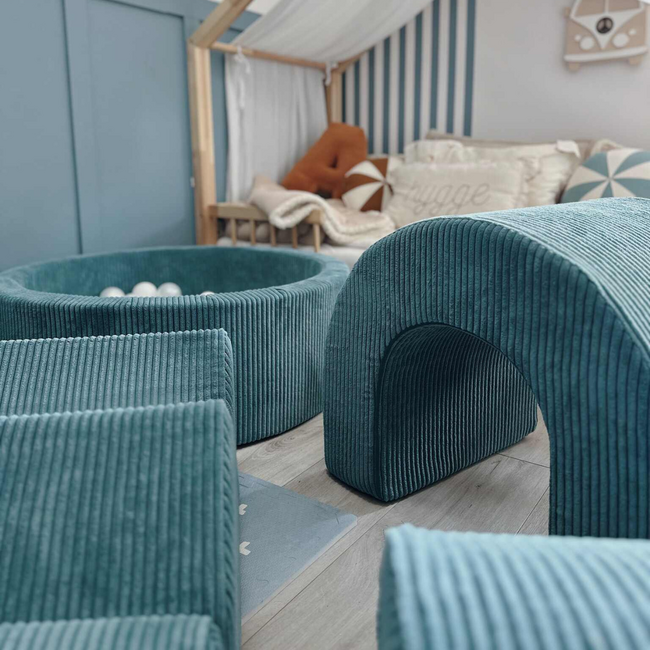 Bällebad-Spielset mit 3 weichen Schaumblöcken aus Cord – Blau | Sicher und spielerisch