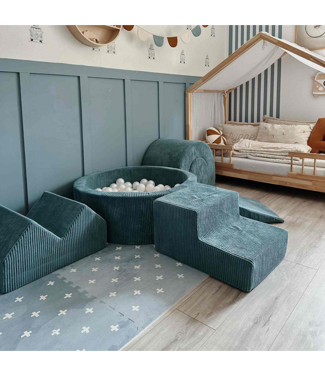 Ballenbak speelset met 3 zachte foamblokken van corduroy – Blauw | Veilig en speels