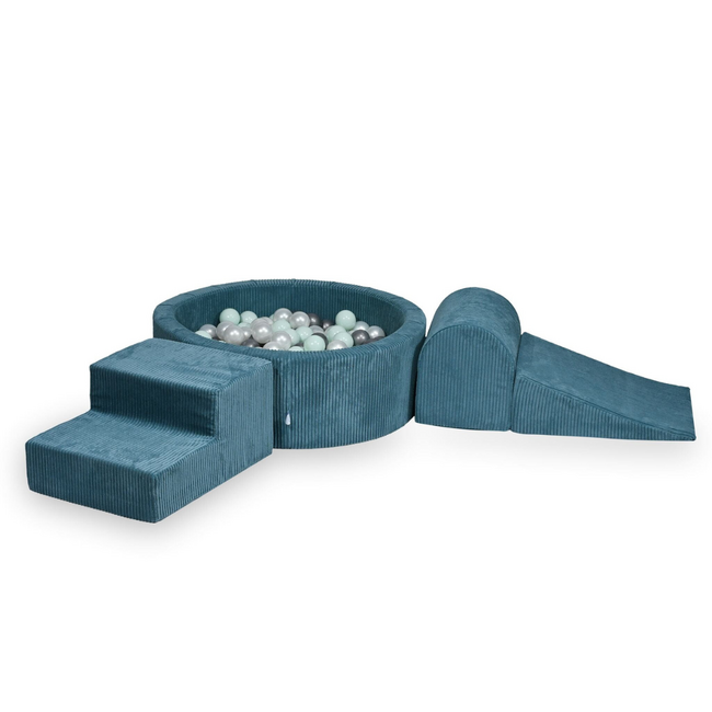 Ballenbak speelset met 3 zachte foamblokken van corduroy – Blauw | Veilig en speels