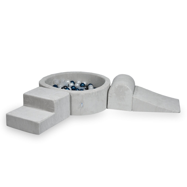 Ballenbak speelset met 3 zachte foamblokken van corduroy – Grijs | Veilig en speels