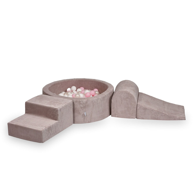 Bällebad-Spielset mit 3 weichen Schaumblöcken aus Cord – Rosa | Sicher und spielerisch