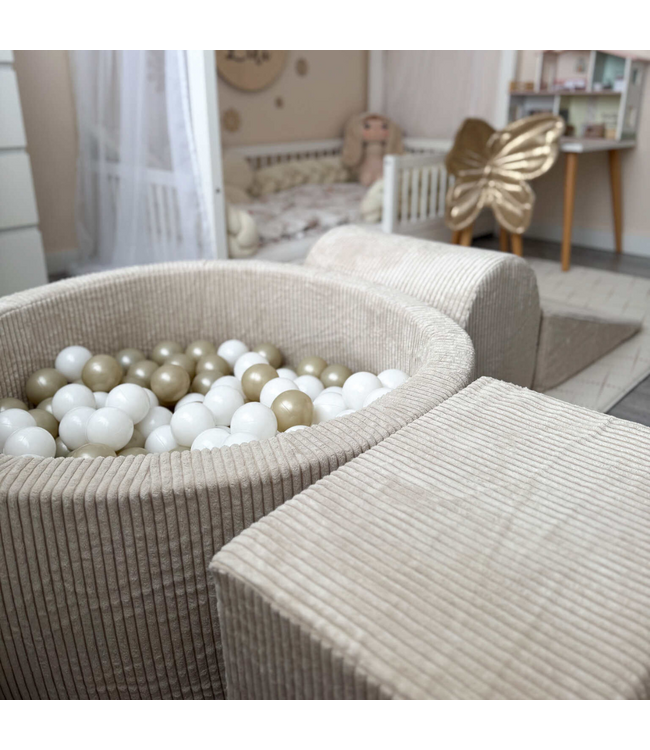XL speelset met ballenbak en 5 zachte foamblokken van corduroy – Beige | Veilig en speels
