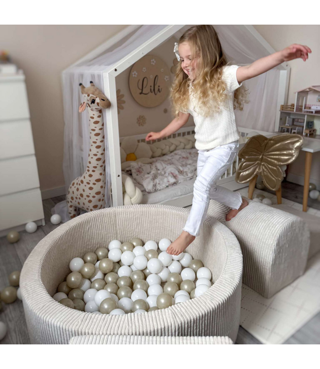 XL speelset met ballenbak en 5 zachte foamblokken van corduroy – Beige | Veilig en speels