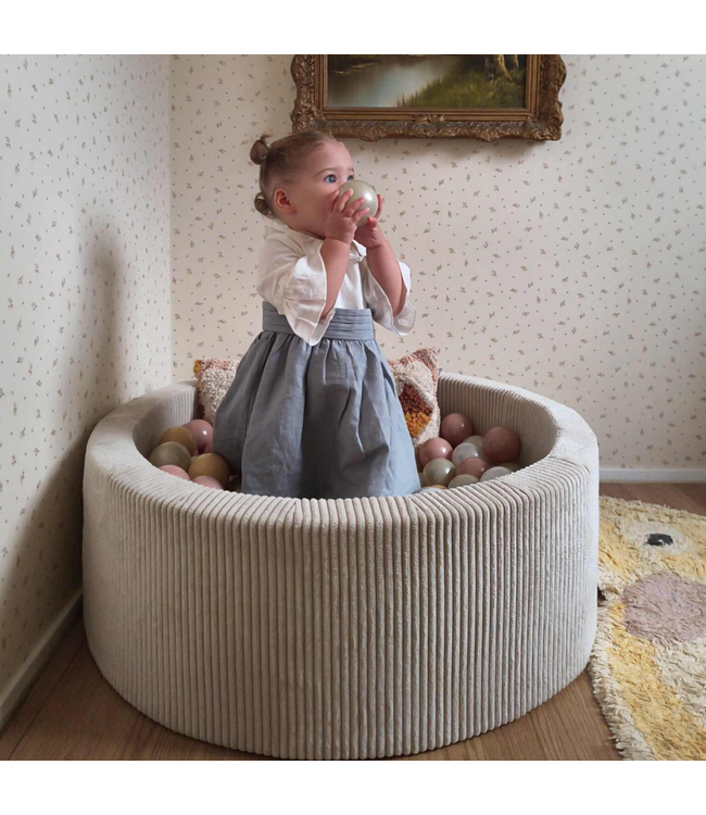 XL speelset met ballenbak en 5 zachte foamblokken van corduroy – Beige | Veilig en speels
