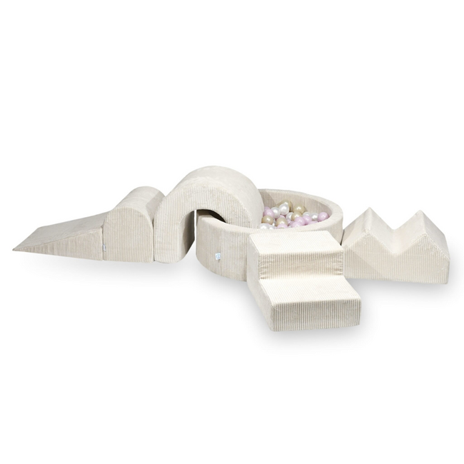 XL speelset met ballenbak en 5 zachte foamblokken van corduroy – Beige | Veilig en speels