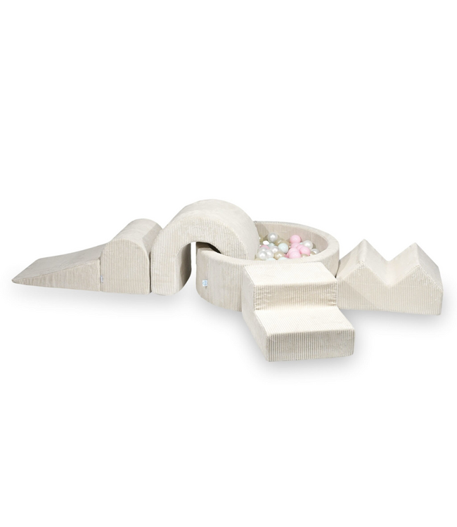 XL speelset met ballenbak en 5 zachte foamblokken van corduroy – Beige | Veilig en speels