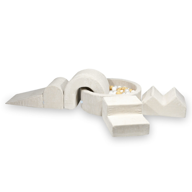 XL speelset met ballenbak en 5 zachte foamblokken van corduroy – Beige | Veilig en speels
